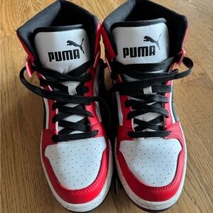 Puma Red and White Basketball Shoes, M9.5